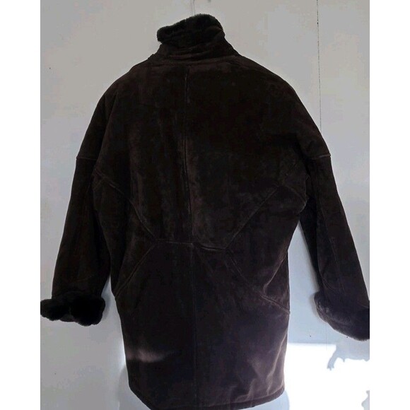J Percy Marvin Richards Coat Womens L Leather Fur Trim Winter Old Money Brown - Picture 4 of 9